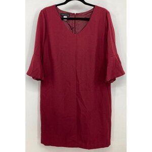 Simply Stated Maroon Dress Size Large L Women Shift 3/4 Ruffle Sleeves New B40